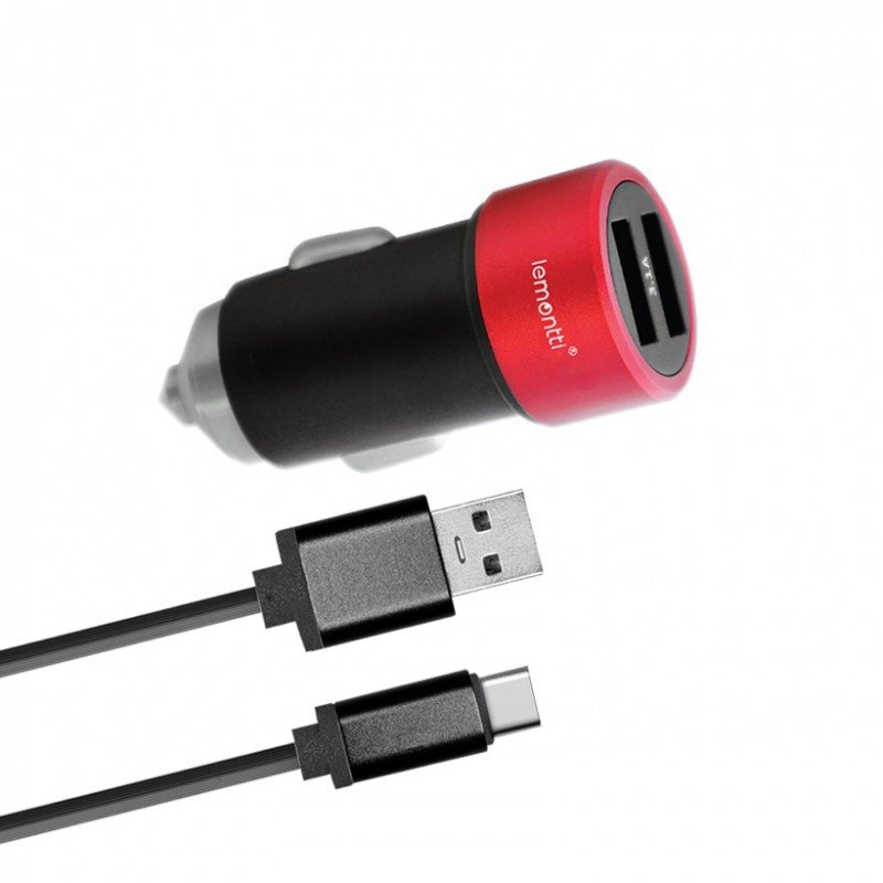 Incarcator auto Lemontti LIA2UTCNR3A 3.1A Dual USB Type-C Negru / Roșu
