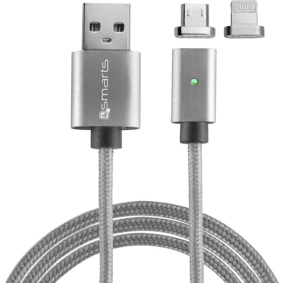 Cablu magnetic pentru incarcare si transfer de date GRAVITYCord Lightning si Micro-USB 1m Gri