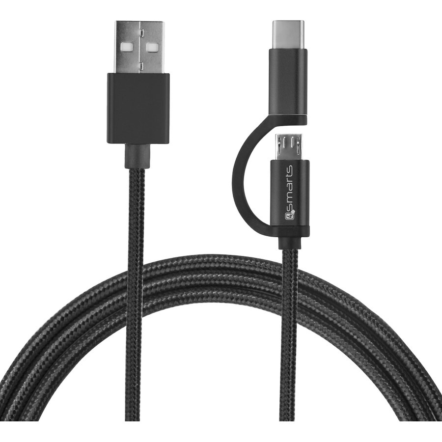 Cablu pentru incarcare si transfer de date ComboCord 2 in 1 USB Type-C/Micro-USB 1m Negru