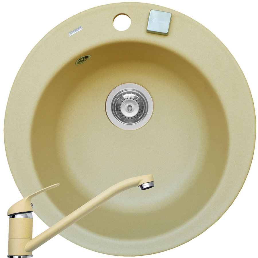 Pachet chiuveta granit ALYA 1B Ø49 + Baterie ASALIA Crem