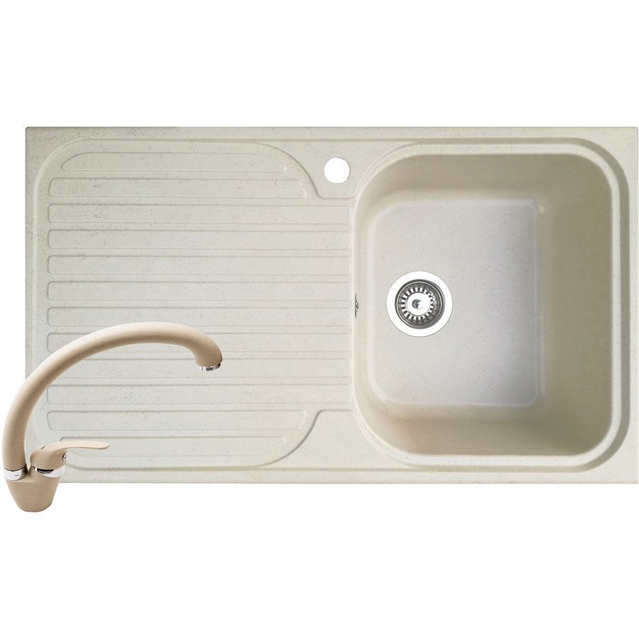 Pachet chiuveta soft compozit bucatarie Stripe DUROTHEK 1B 1D DR + Baterie OSSIA Bej