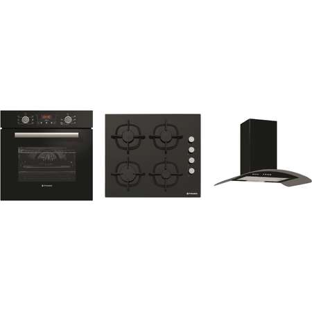 Pachet Cuptor electric incorporabil + Plita incorporabila + Hota Decorativa Elegant Black Glass Pyramis Black Home Plus