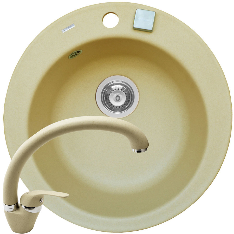 Pachet chiuveta granit ALYA 1B Ø49 + Baterie OSSIA Crem