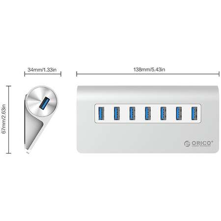 Hub USB Orico M3H7-V1-EU-SV Aluminiu 7x USB 3.0 Argintiu