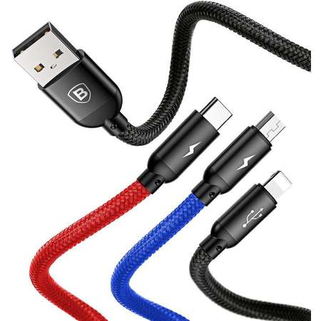 Cablu de date Baseus 3 in 1 USB Type-C/Lightning/Micro-USB 1.2m Negru