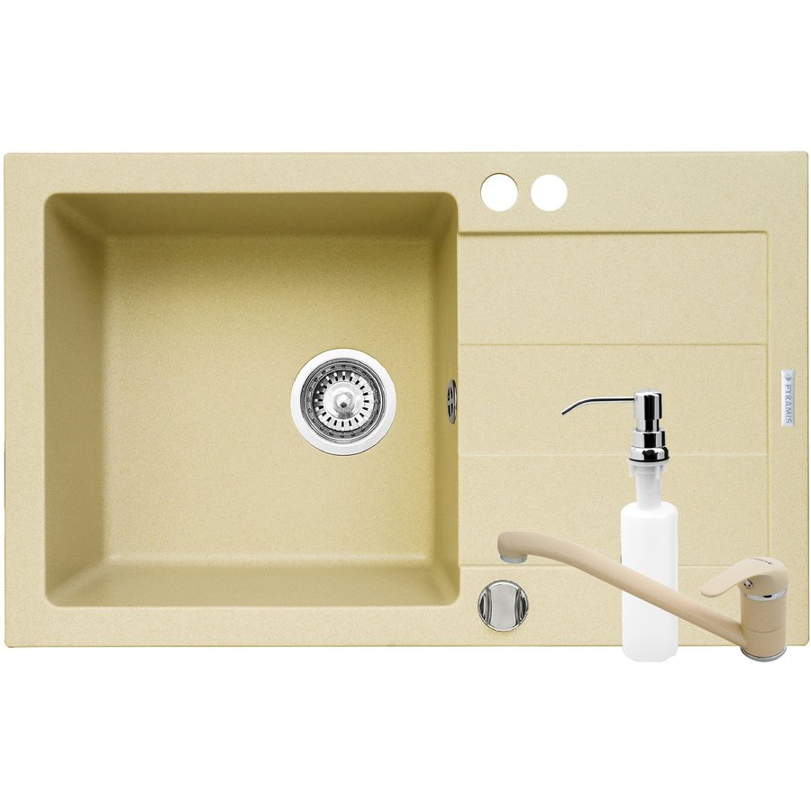 Set 3 in 1 Chiuveta granit Cristal Plus 1B 1D ST + Baterie + Dozator Crem