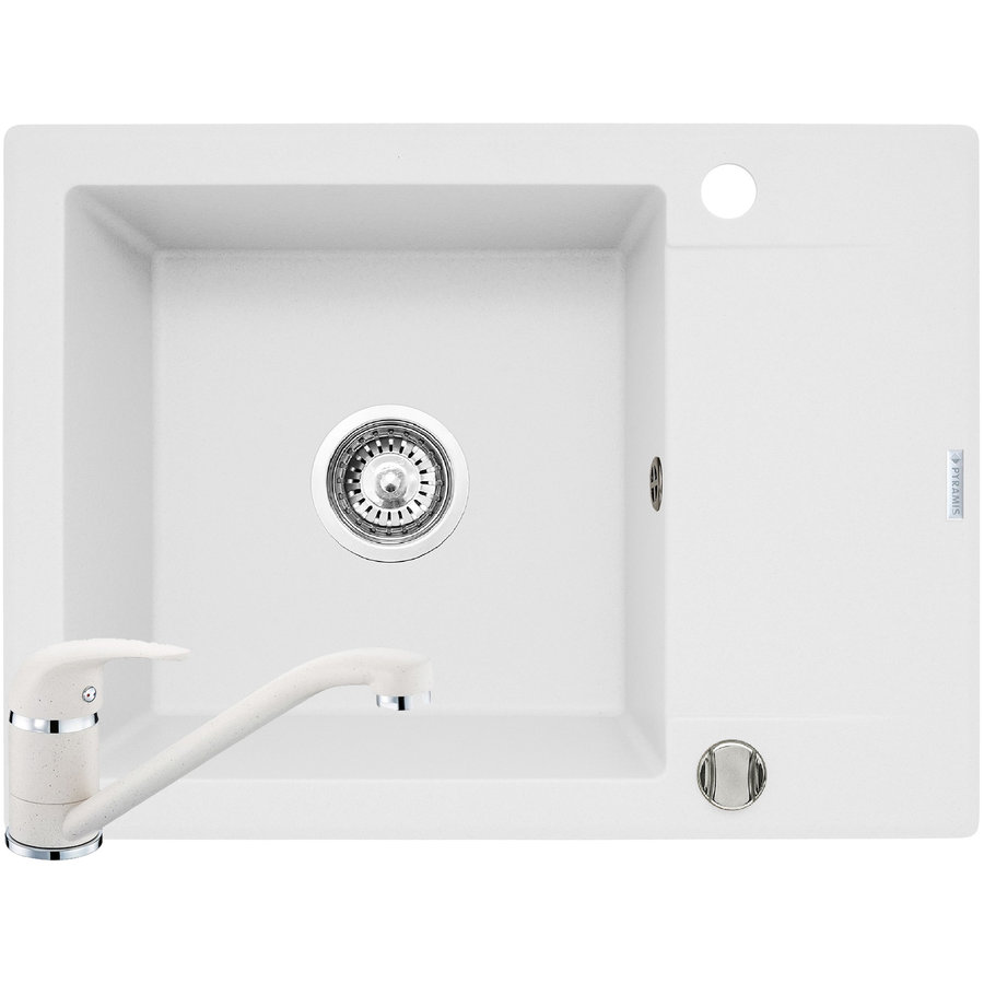 Pachet chiuveta granit KORFU 62x46 1B1D + Baterie ASALIA Snow