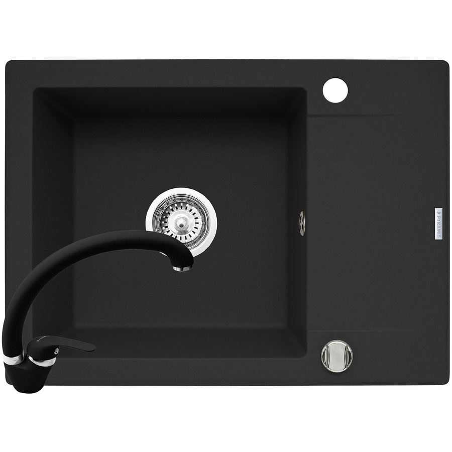 Pachet chiuveta granit KORFU 62x46 1B1D + Baterie OSSIA Carbon