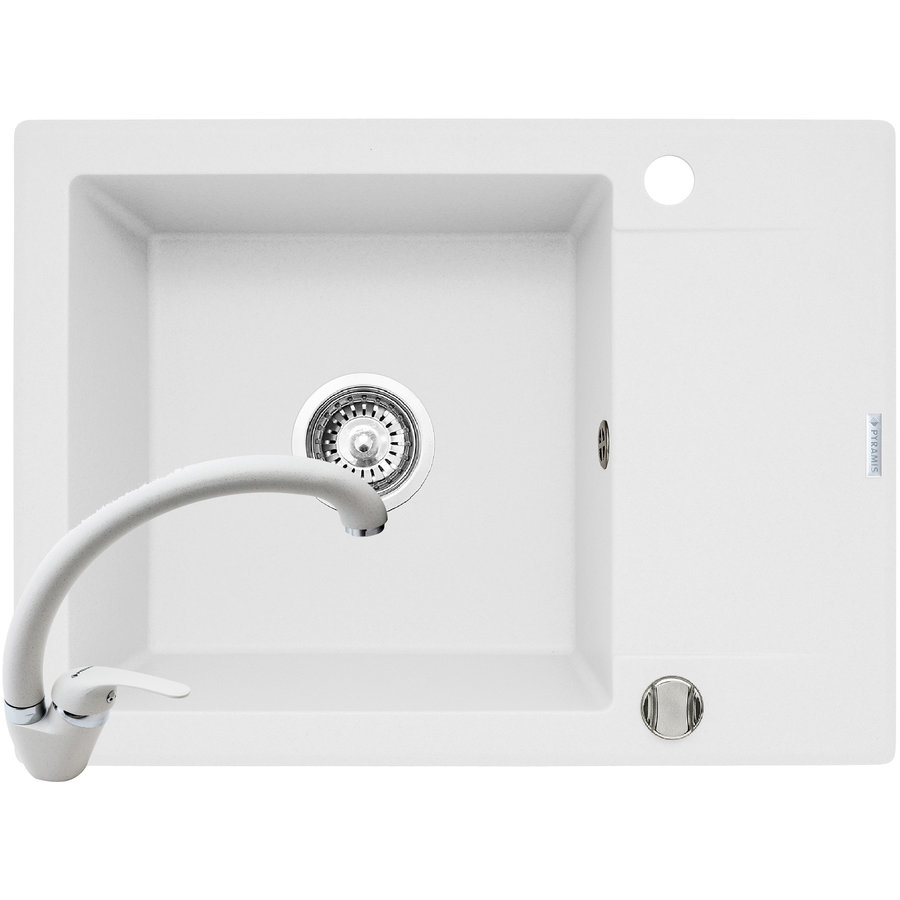 Pachet chiuveta granit KORFU 62x46 1B1D + Baterie OSSIA Snow