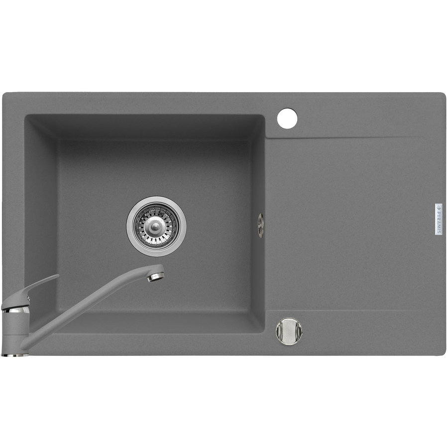 Pachet chiuveta granit KORFU 78x46 1B 1D + Baterie ASALIA Gri