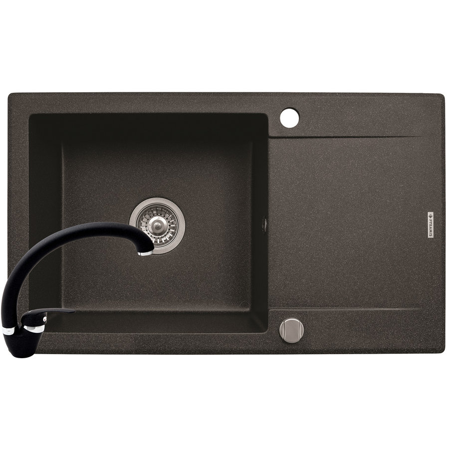 Pachet chiuveta granit KORFU 78x46 1B 1D + Baterie OSSIA Negru