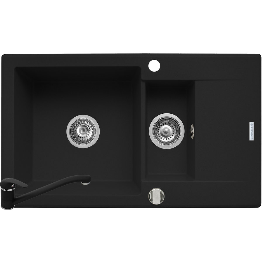 Pachet chiuveta granit KORFU 78x46 1 1/2B 1D + Baterie ASALIA Carbon