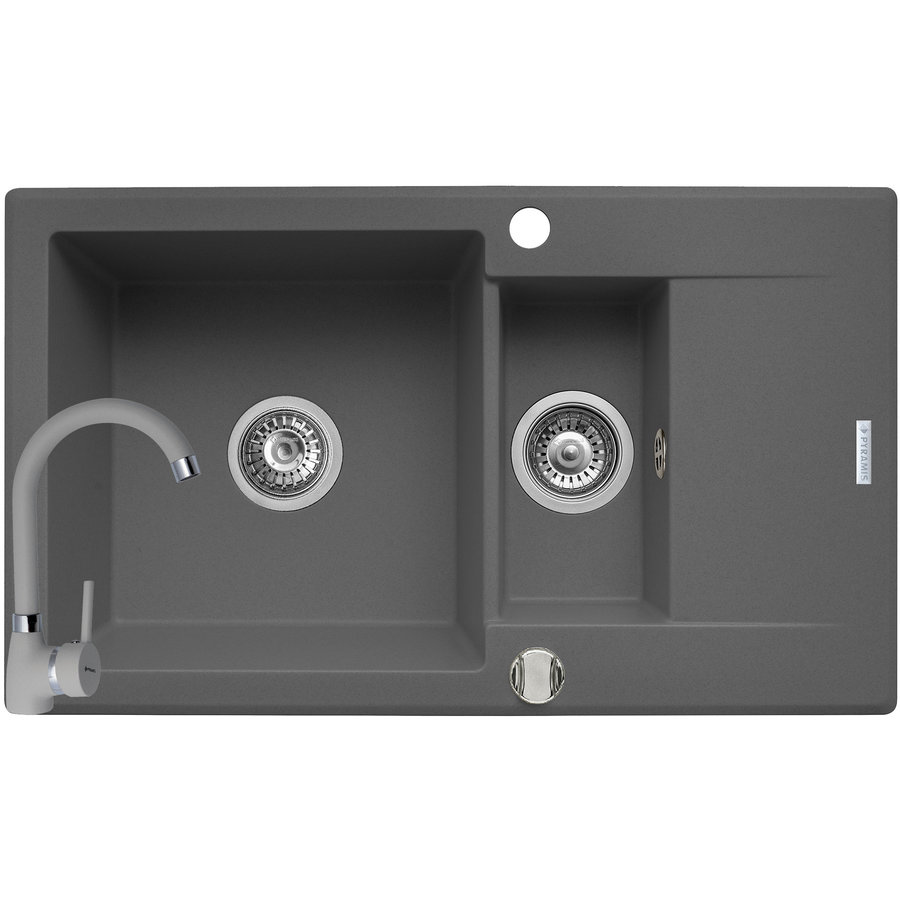 Pachet chiuveta granit KORFU 78x46 1 1/2B 1D + Baterie BELLO Gri