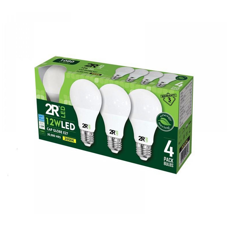 Set 4 becuri LED 12W E27 A60 3000K lumina calda 1080 lumeni A+