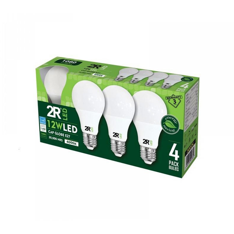 Set 4 becuri LED 12W E27 A60 4000K lumina neutra 1080 lumeni A+