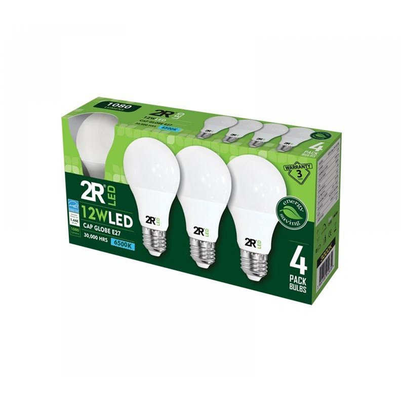 Set 4 becuri LED 12W E27 A60 6500K lumina rece 1080 lumeni A+