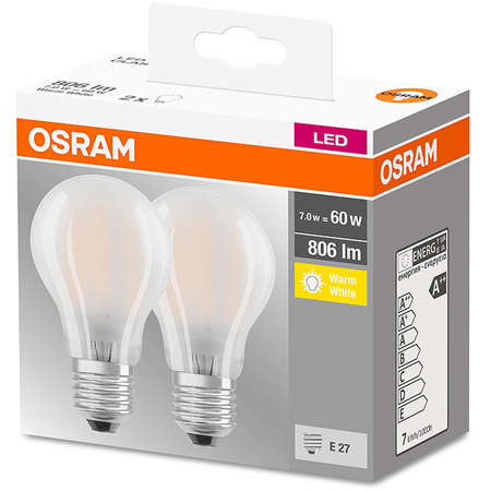 Set 2 becuri LED Osram Mat 7W E27 A60 2700K lumina calda 806 lumeni A++