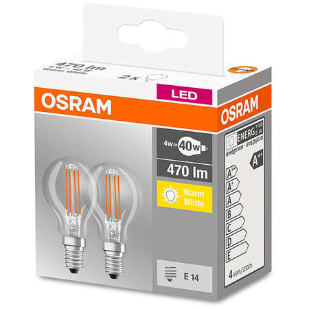 Set 2 becuri LED Osram 4W E14 A60 2700K lumina calda 470 lumeni A++