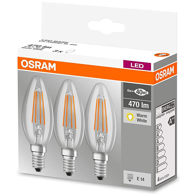 Set 3 becuri LED 4W E14 B40 2700K lumina calda 470 lumeni A++