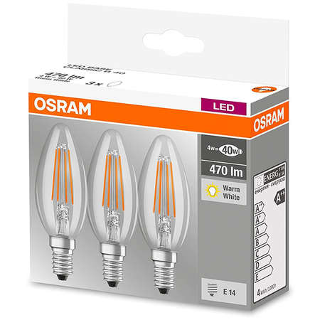 Set 3 becuri LED Osram 4W E14 B40 2700K lumina calda 470 lumeni A++