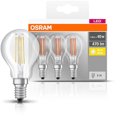 Set 3 becuri LED Osram 4W E14 P40 2700K lumina calda 470 lumeni A++