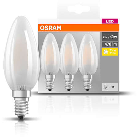 Set 3 becuri LED Osram Mat 4W E14 B40 2700K lumina calda 470 lumeni A++
