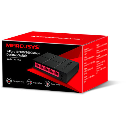 Switch Mercusys MS105G 10/100/1000 Mbps 5 Porturi Negru — imaginea 4