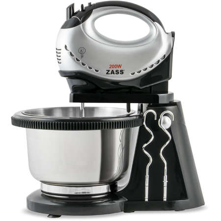 Mixer de mana cu bol din inox rotativ Zass ZHM 05 BS 200W 3 litri Negru / Argintiu