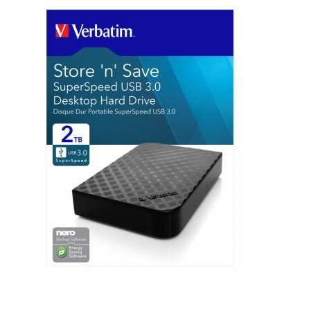 Hard disk extern Verbatim Store N Save 2TB USB 3.0 3.5 inch Black