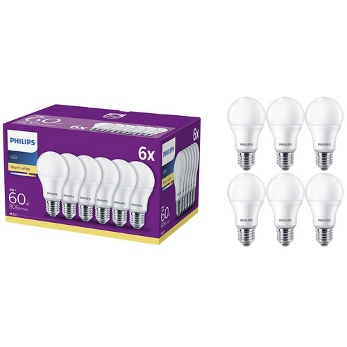 Set 6 becuri LED E27 9W 60W 806 lm A+ Lumina alba calda