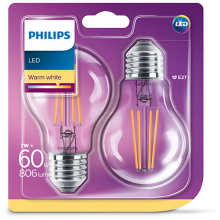 Set 2 becuri LED Philips Vintage E27 7W 60W 806 lm A++ Lumina alba calda