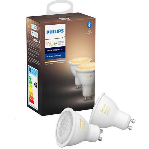 Set de 2 becuri Led Hue GU10 5W 50W 350 lm A+ Ambianta alba