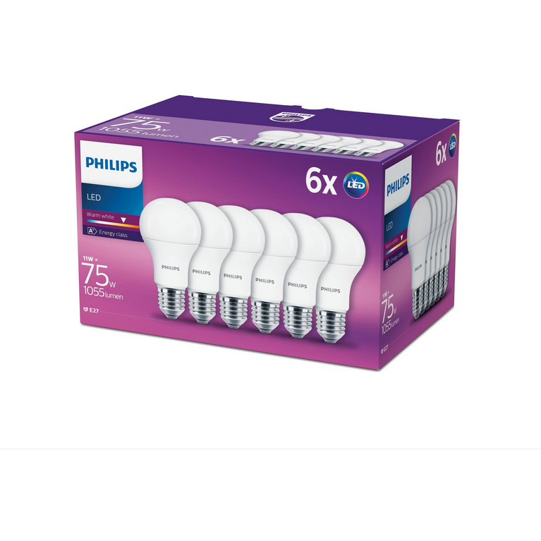 Set 6 becuri LED E27 11W 75W 1055 lm A+ Lumina calda