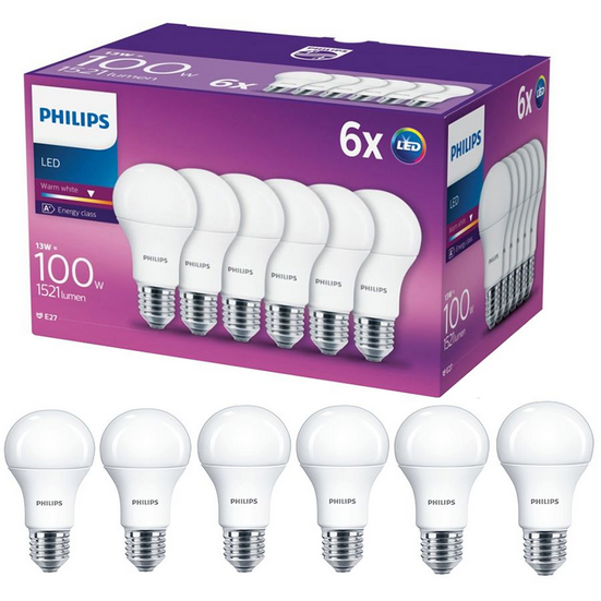 Set 6 becuri LED E27 13W 100W 1521 lm A Lumina calda