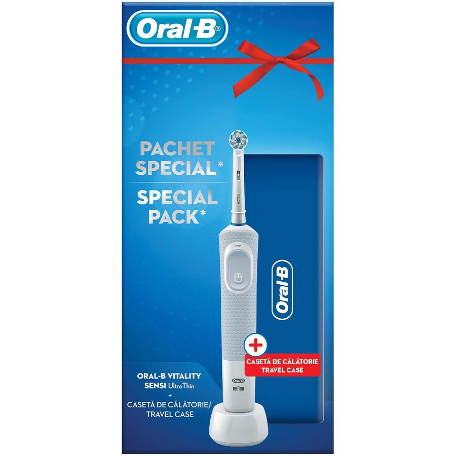Pachet periuta electrica Oral-B Vitality D100 Sensi Ultra Thin + caseta calatorie