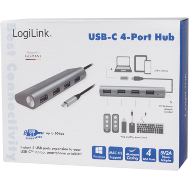 Hub USB Logilink UA0309 4x USB 3.2 gen 1 Grey — imaginea 3