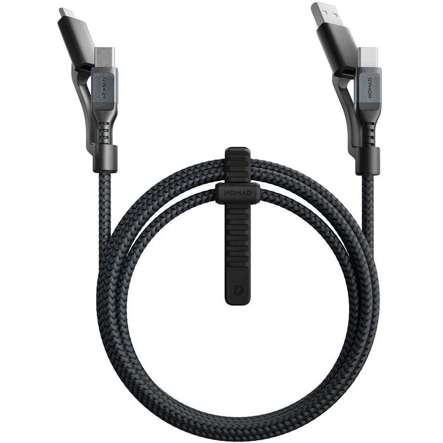 Cablu de date Kevlar 2x USB Type-C/Micro-USB/USB-A 1.5m Negru