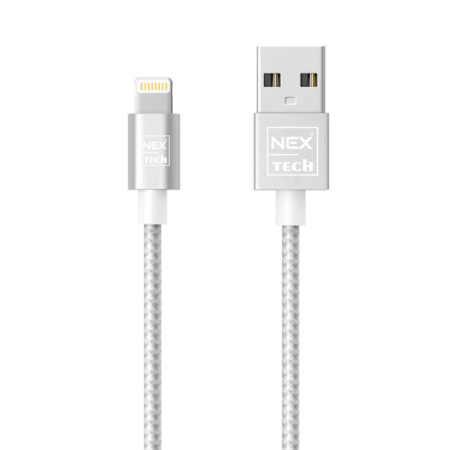 Cablu de date / incarcare NEX TECH Lightning PREMIUM 1m Transfer date Incarcare Sincronizare Flexibil Compatibil iPhone Gri