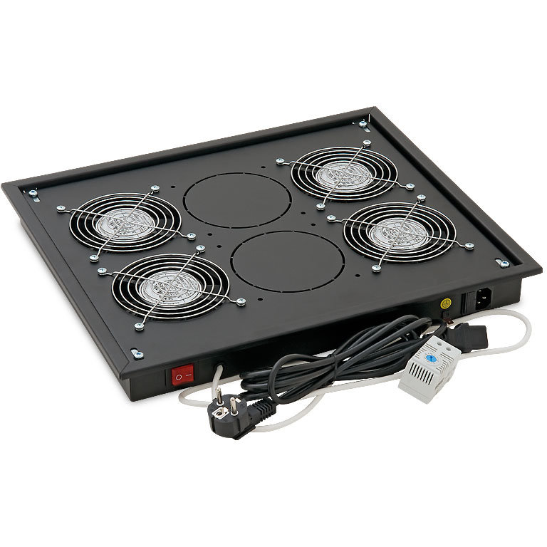 Panou ventilatie pentru rack de podea 19 4 ventilatoare 230V/60W cu termostat Flux axial Negru