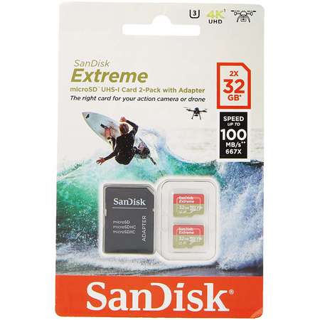Card de memorie Sandisk Extreme 32GB Micro SDHC Clasa 10 UHS-I U3 Twin Pack + Adaptor SD
