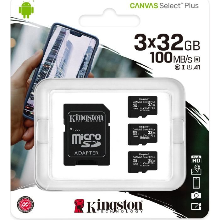 Card Canvas Select Plus R100 32GB MicroSDHC Clasa 10 UHS-I U1 Three Pack + Adaptor SD