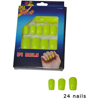 Unghii false 58301 Fluorescente set 24 bucati cu adeziv Galben