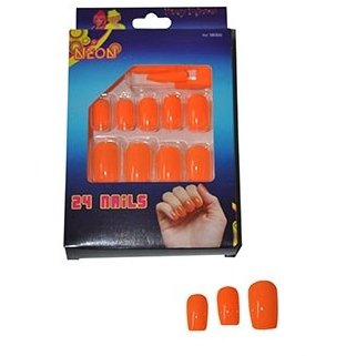 Unghii false 58300 Fluorescente set 24 bucati cu adeziv Portocaliu