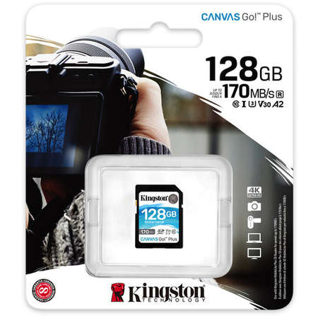 Card Kingston Canvas Go Plus SDXC 128GB Clasa 10 UHS-I U3 V30 170Mbs