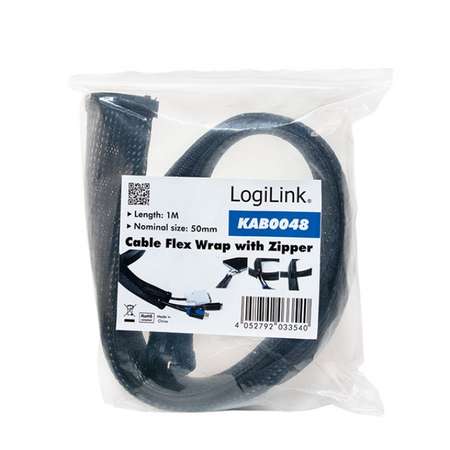 Organizator cabluri Logilink KAB0048 felxibil cabluri cu fermoar 1m Negru