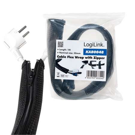 Organizator cabluri Logilink KAB0048 felxibil cabluri cu fermoar 1m Negru