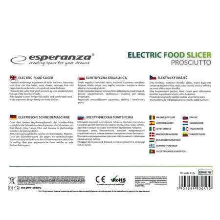 Feliator electric Esperanza EKM017W feliere 0-15mm 150W 3 viteze Prosciutto Alb