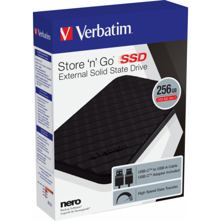 SSD Extern Verbatim Store n Go 256GB USB 3.2 2.5 inch Black