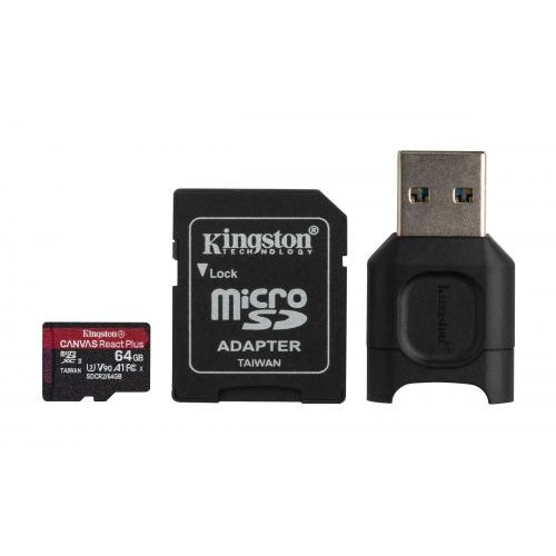 Kit Card de memorie Canvas React Plus 64GB MicroSD Clasa 10 + Card Reader USB Black