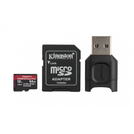 Kit Card de memorie Kingston Canvas React Plus 256GB MicroSD Clasa 10 + Card Reader USB Black